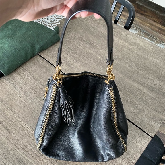 Authentic Rebecca Minkoff Black Leather Hobo Bag with Gold Chain Detail - Picture 3 of 11